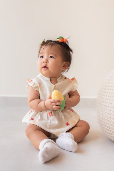 Blooming Gingko Baby Girl Mandarin Collar Ruffled Romper