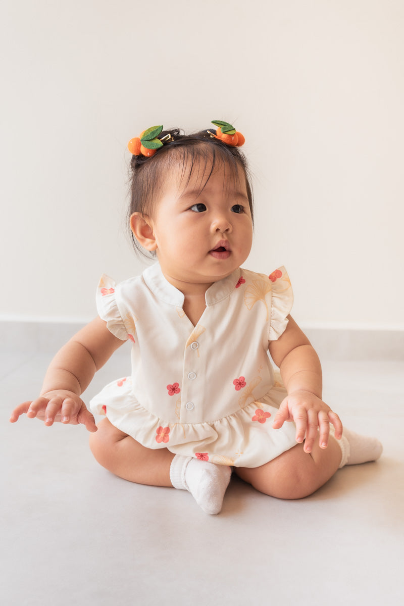 Blooming Gingko Baby Girl Mandarin Collar Ruffled Romper