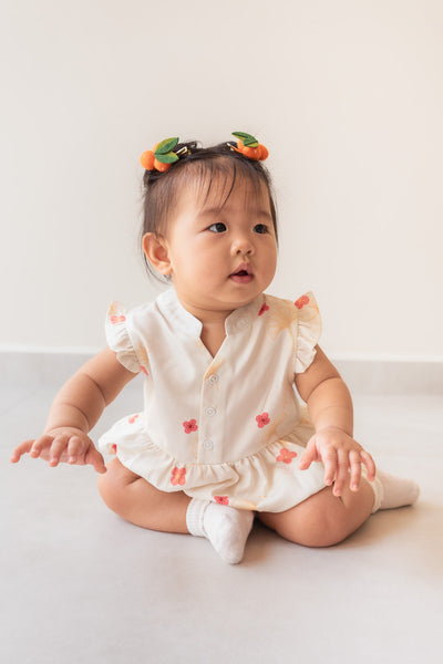 Blooming Gingko Baby Girl Mandarin Collar Ruffled Romper