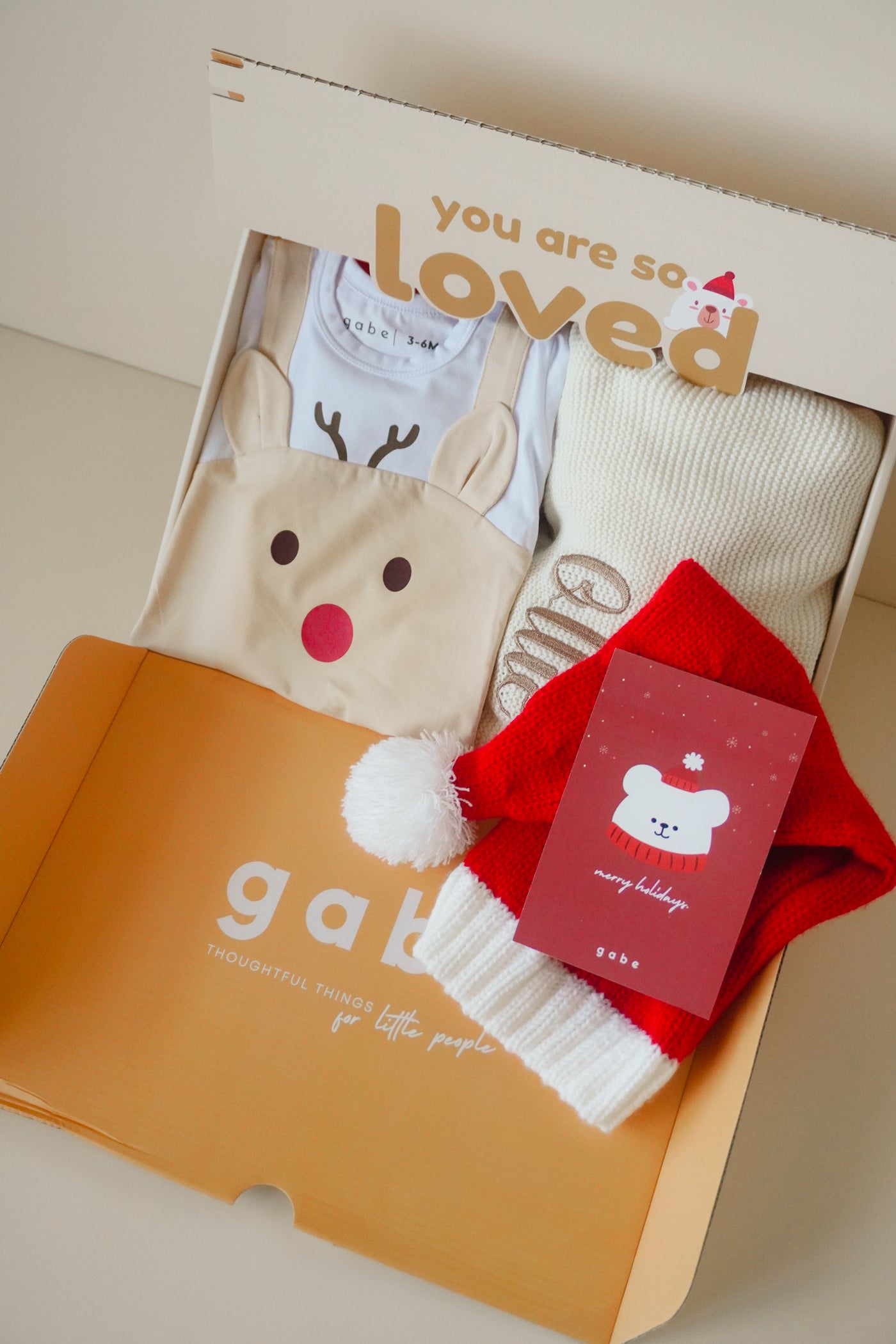 Christmas Baby Deluxe Gift Set - Reindeer with Personalised Blanket
