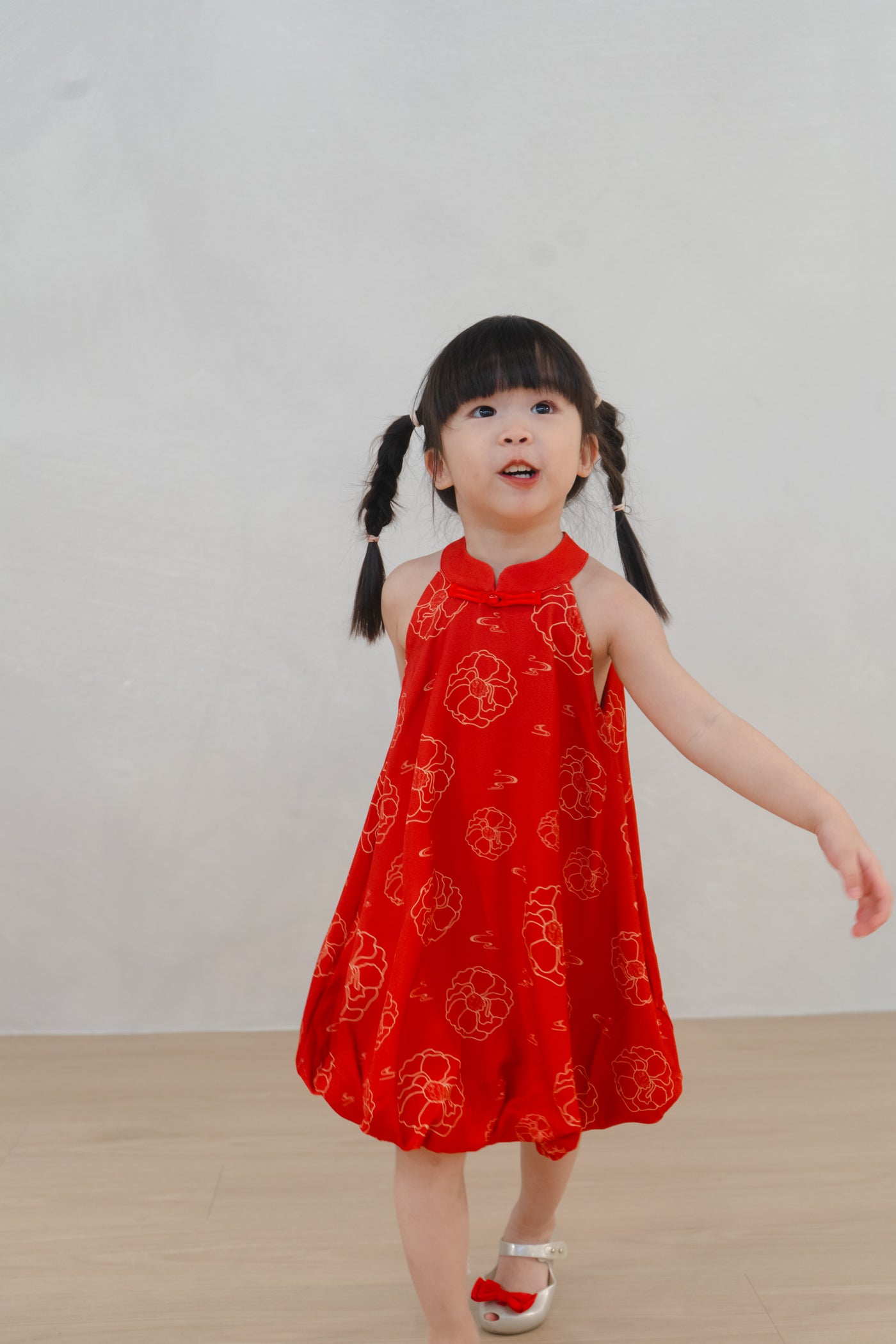 Galloping Peony Girl Halter Neck Bubble Hem Dress