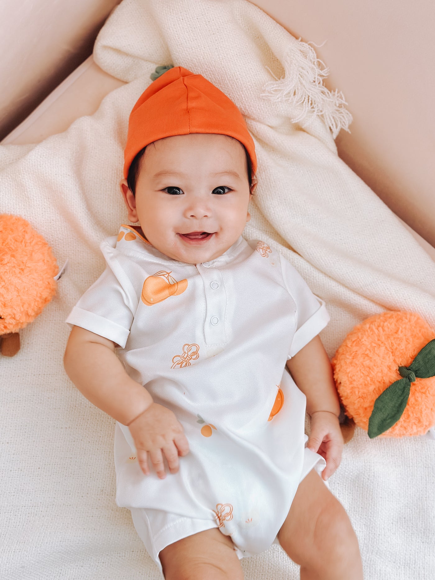 Prosperity Oranges Baby Boy Mandarin Collar Shirt Romper