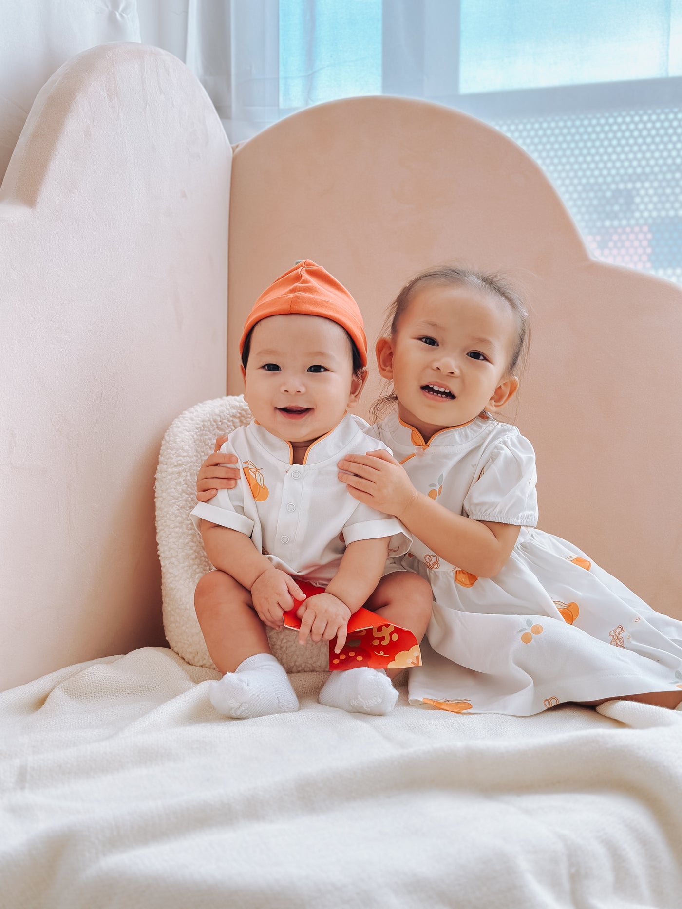 Prosperity Oranges Baby Boy Mandarin Collar Shirt Romper