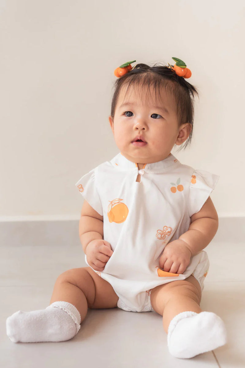 Prosperity Oranges Baby Girl Mandarin Collar Ruffled Romper