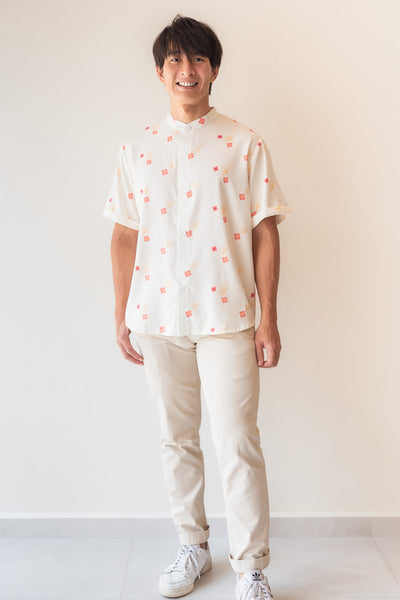 Blooming Gingko Mens Mandarin Collar Shirt