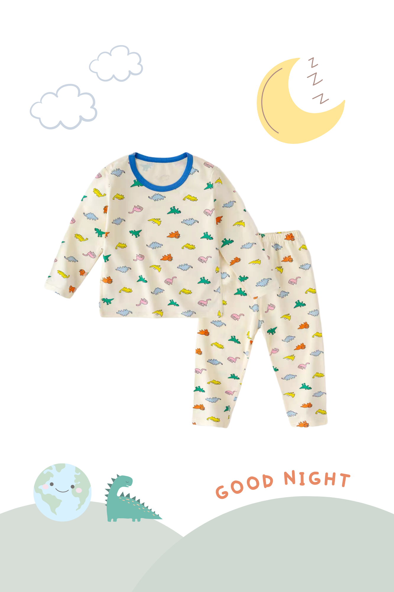 Soft Organic Cotton Pajamas Colorful Dino