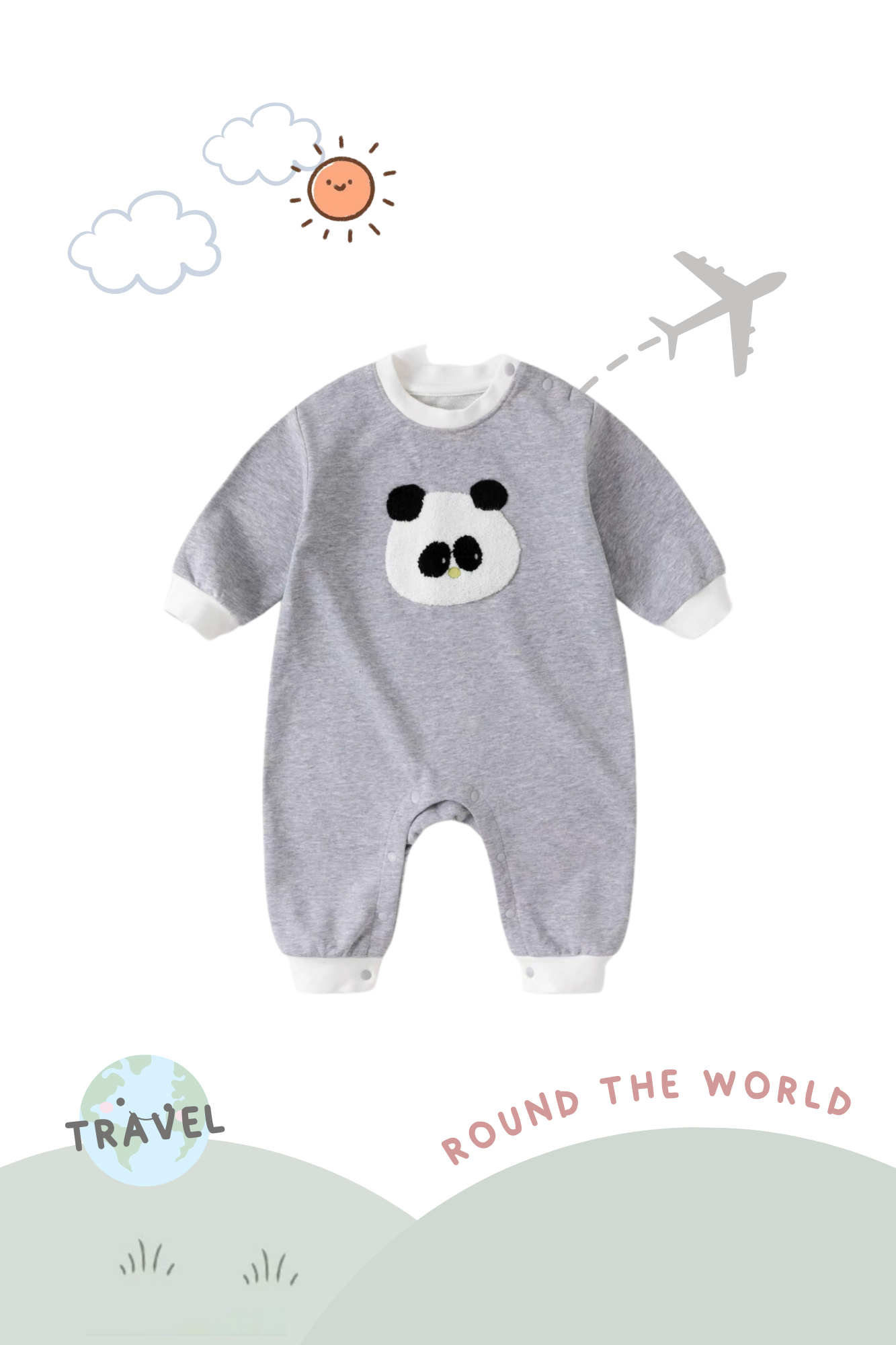 Soft Organic Cotton Travel Jumpsuit Blush Panda
