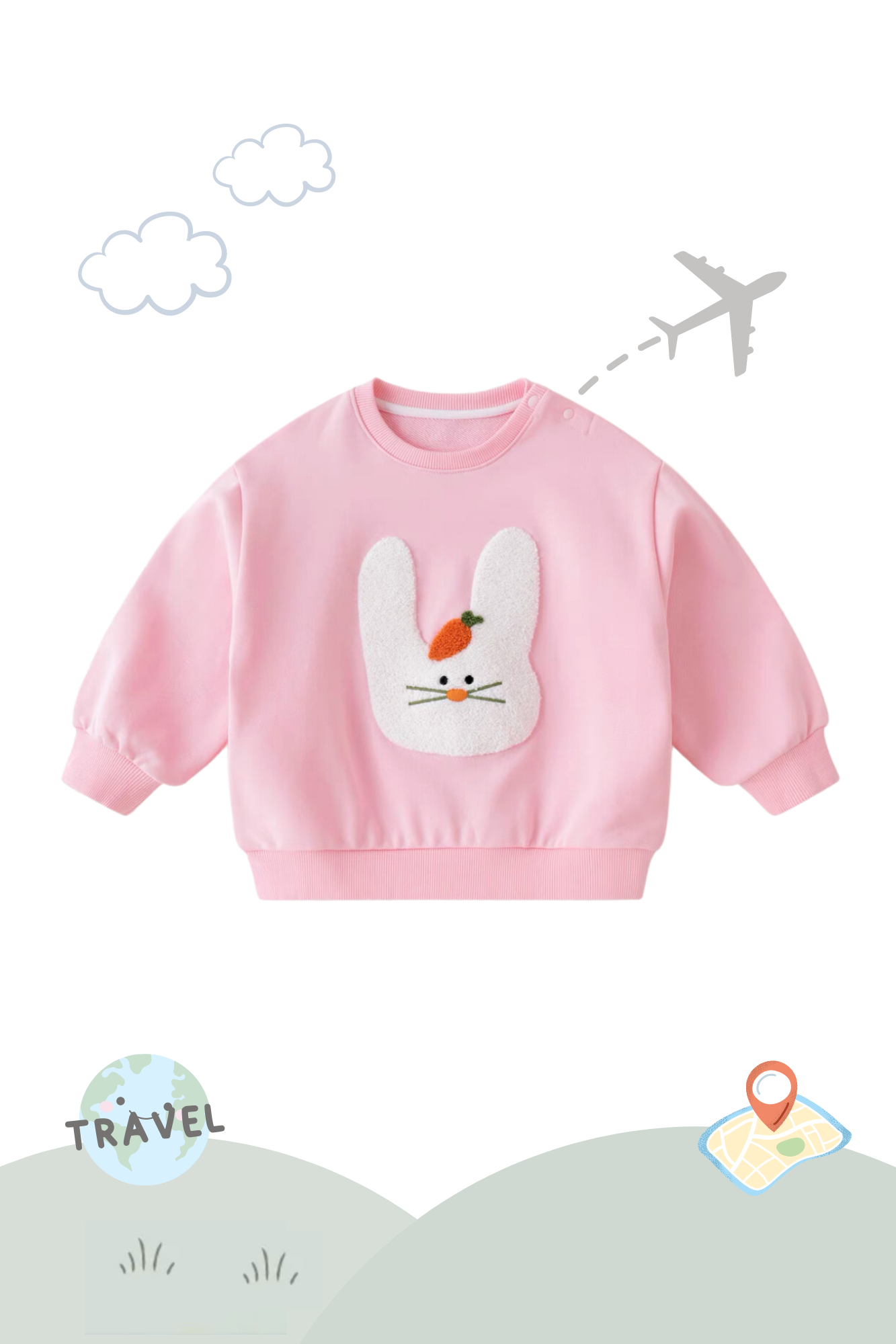 Holiday Traveller Long Sleeve Sweater Blush Bunny