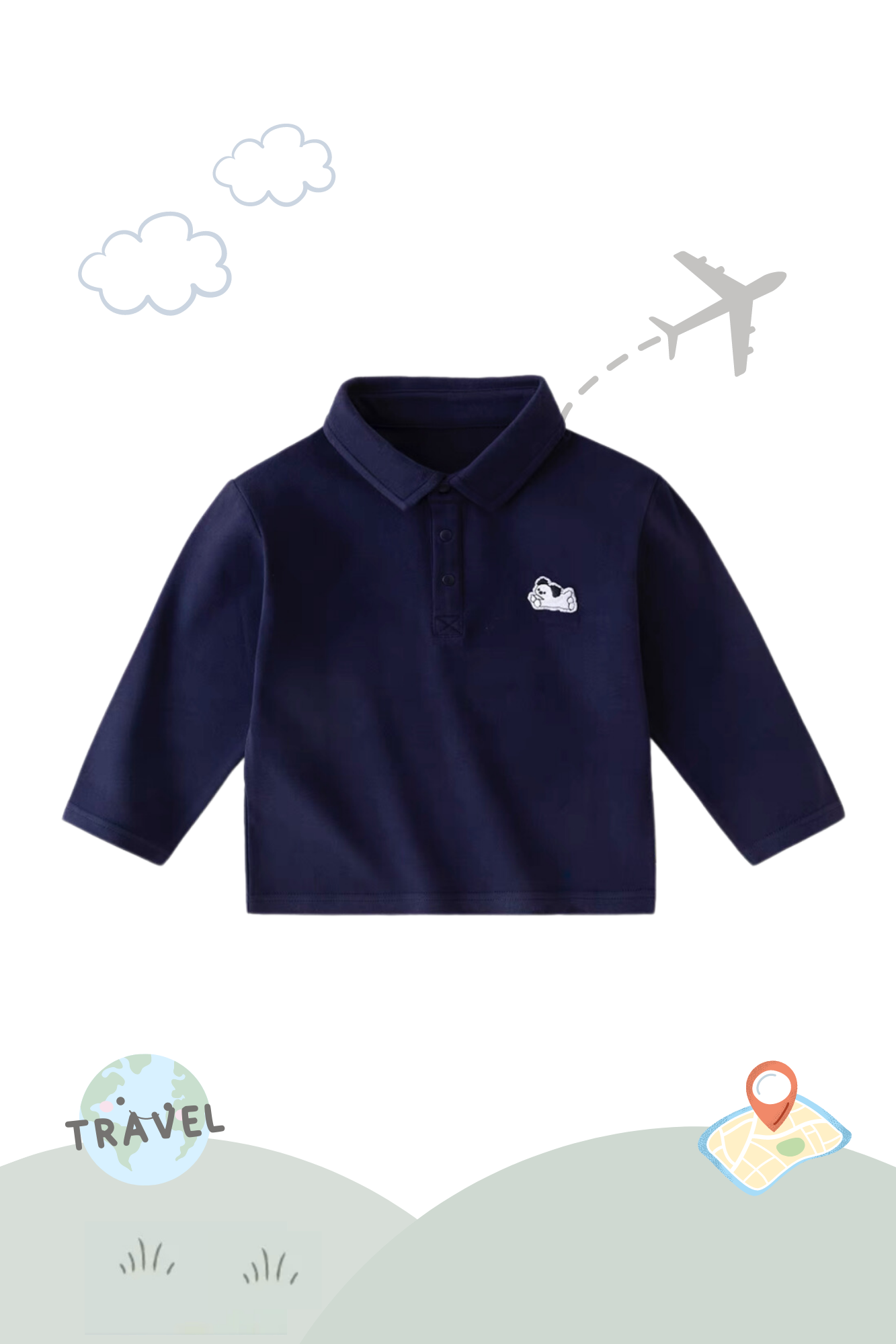 Holiday Traveller Long Sleeve Polo Shirt Navy Puppy