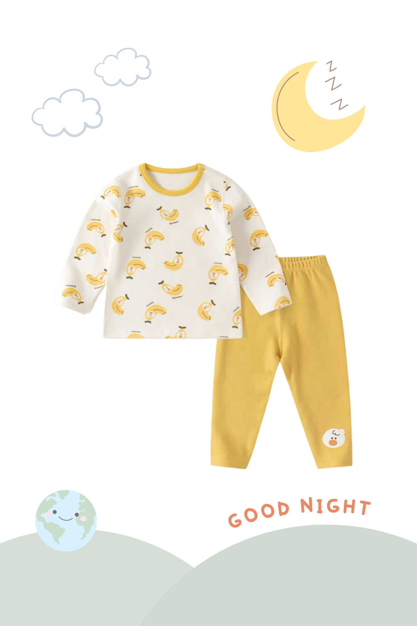 Soft Organic Cotton Pajamas Ducky Banana Prints