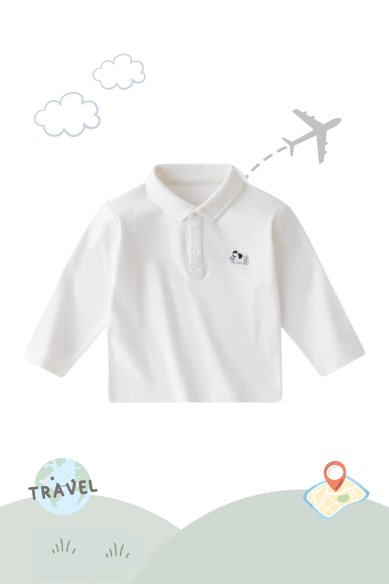 Holiday Traveller Long Sleeve Polo Shirt White Puppy