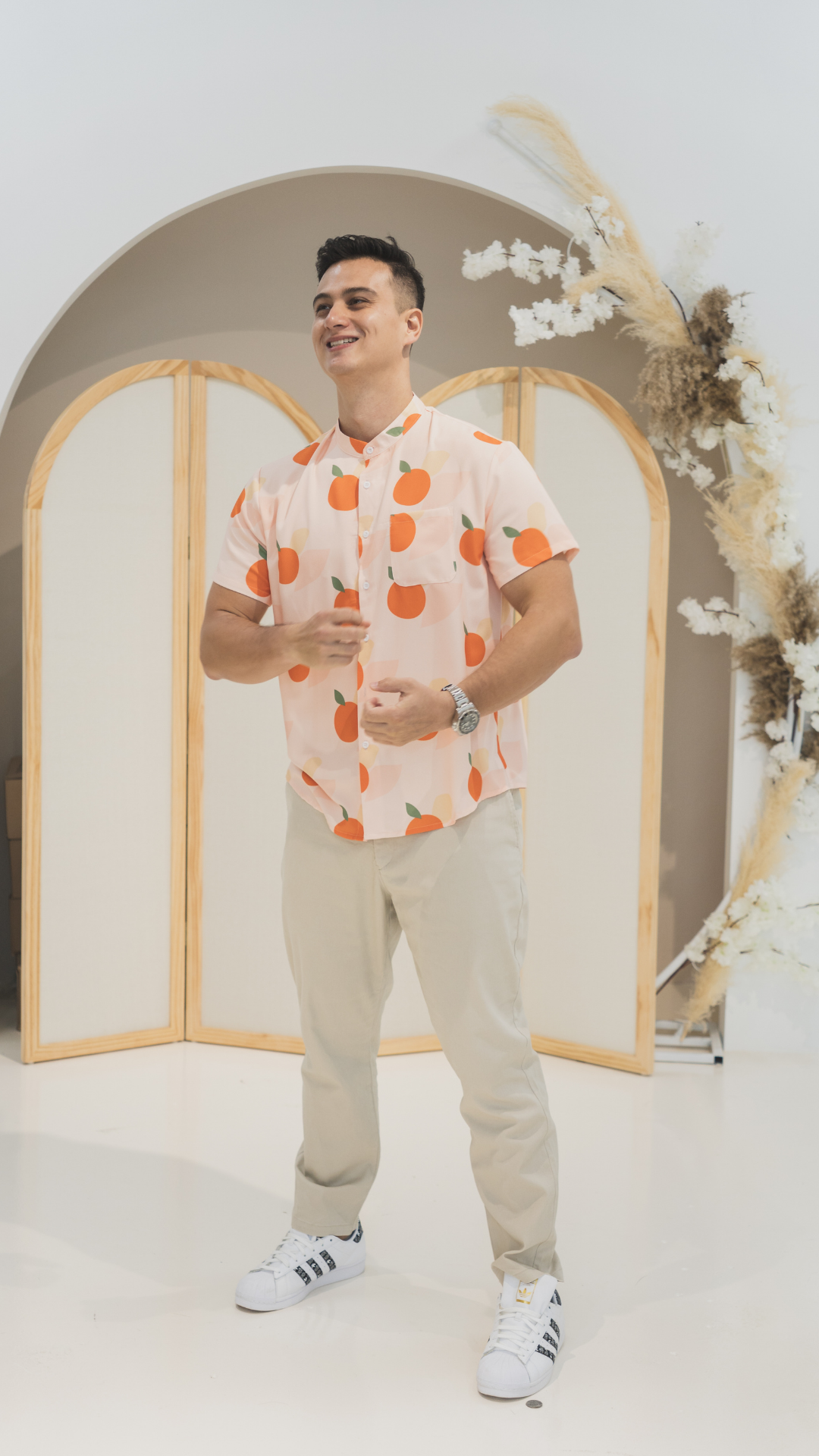 Mens Mandarin Collar Shirt Signature Orange