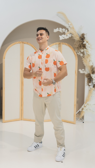 Mens Mandarin Collar Shirt Signature Orange