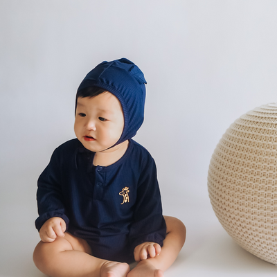 Organic Ribbed Cotton Bodysuit & Bear Hat - Oxford