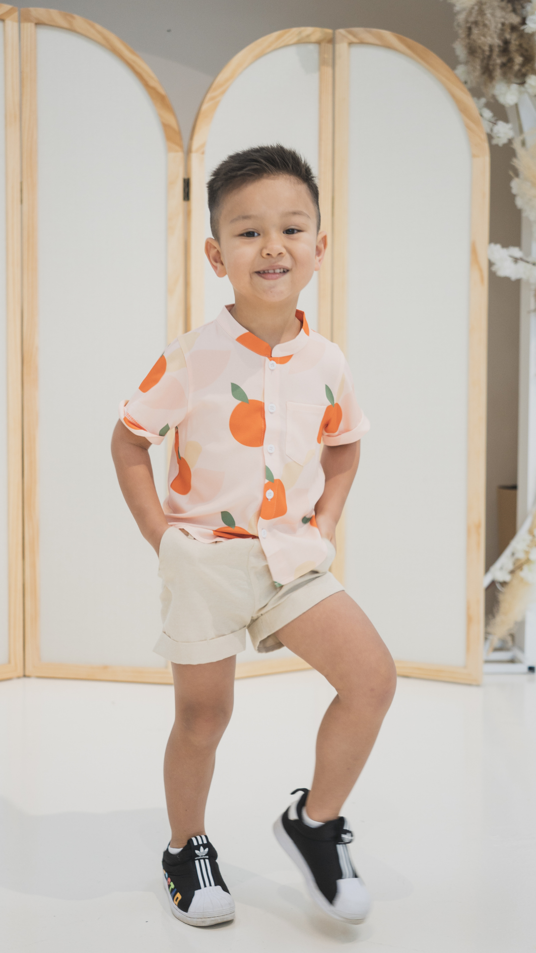 Boys Mandarin Collar Shirt Signature Orange
