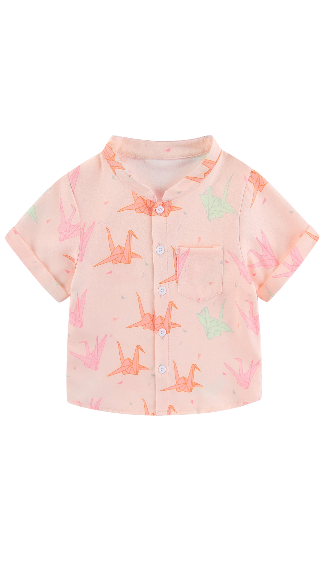 Boys Mandarin Collar Shirt Blessing Cranes