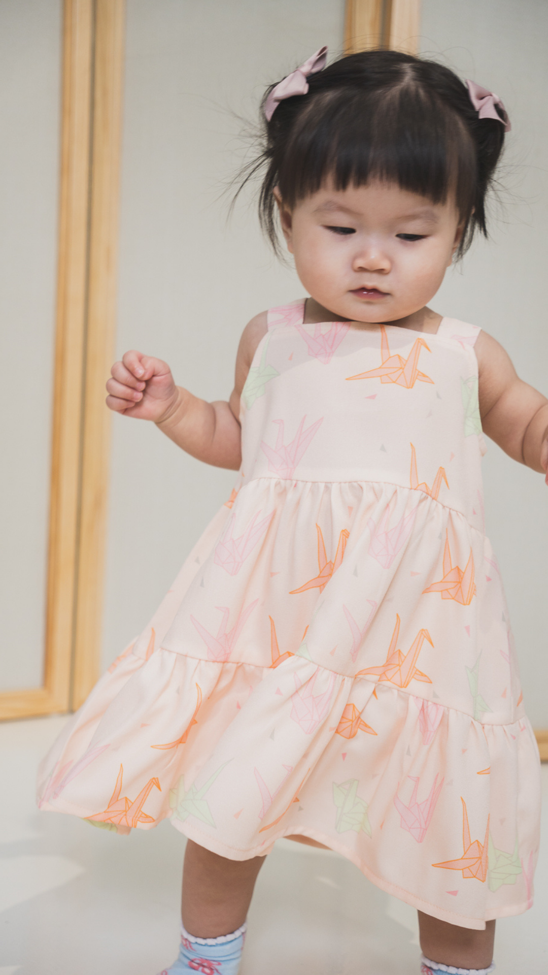 Girl Babydoll Tiered Dress Blessing Cranes