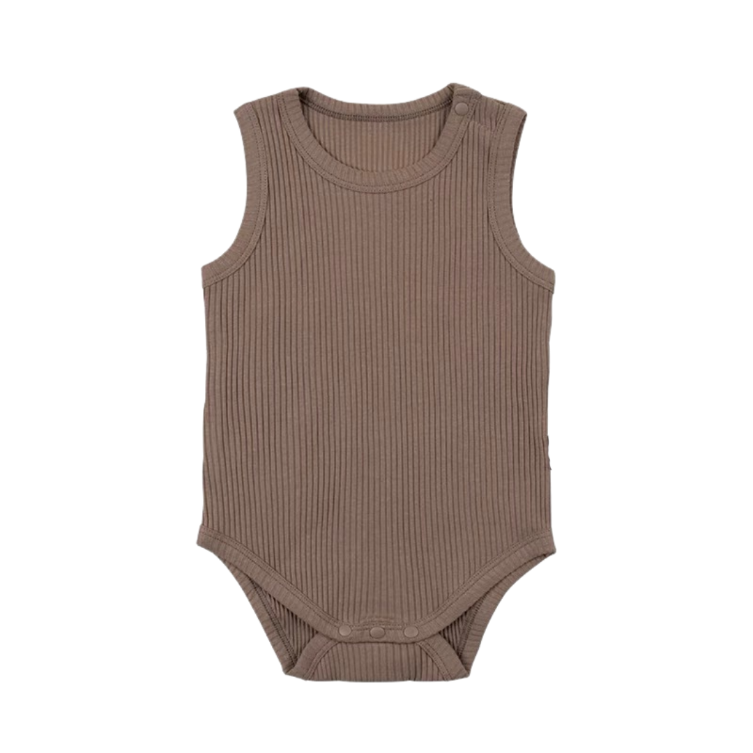 Ribbed Cotton Sleeveless Bodysuit Chestnut