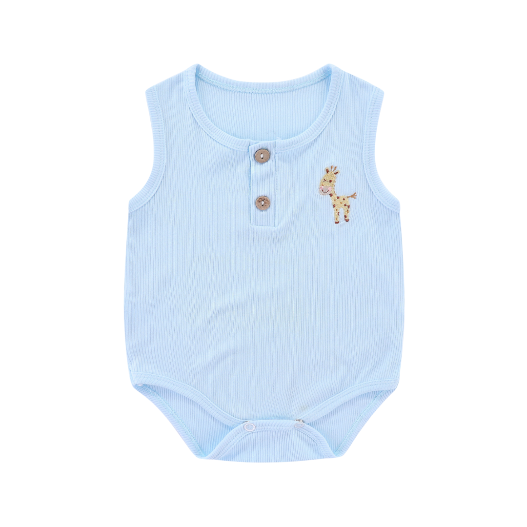 Ribbed Cotton Sleeveless Bodysuit Giraffe