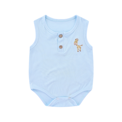 Ribbed Cotton Sleeveless Bodysuit Giraffe