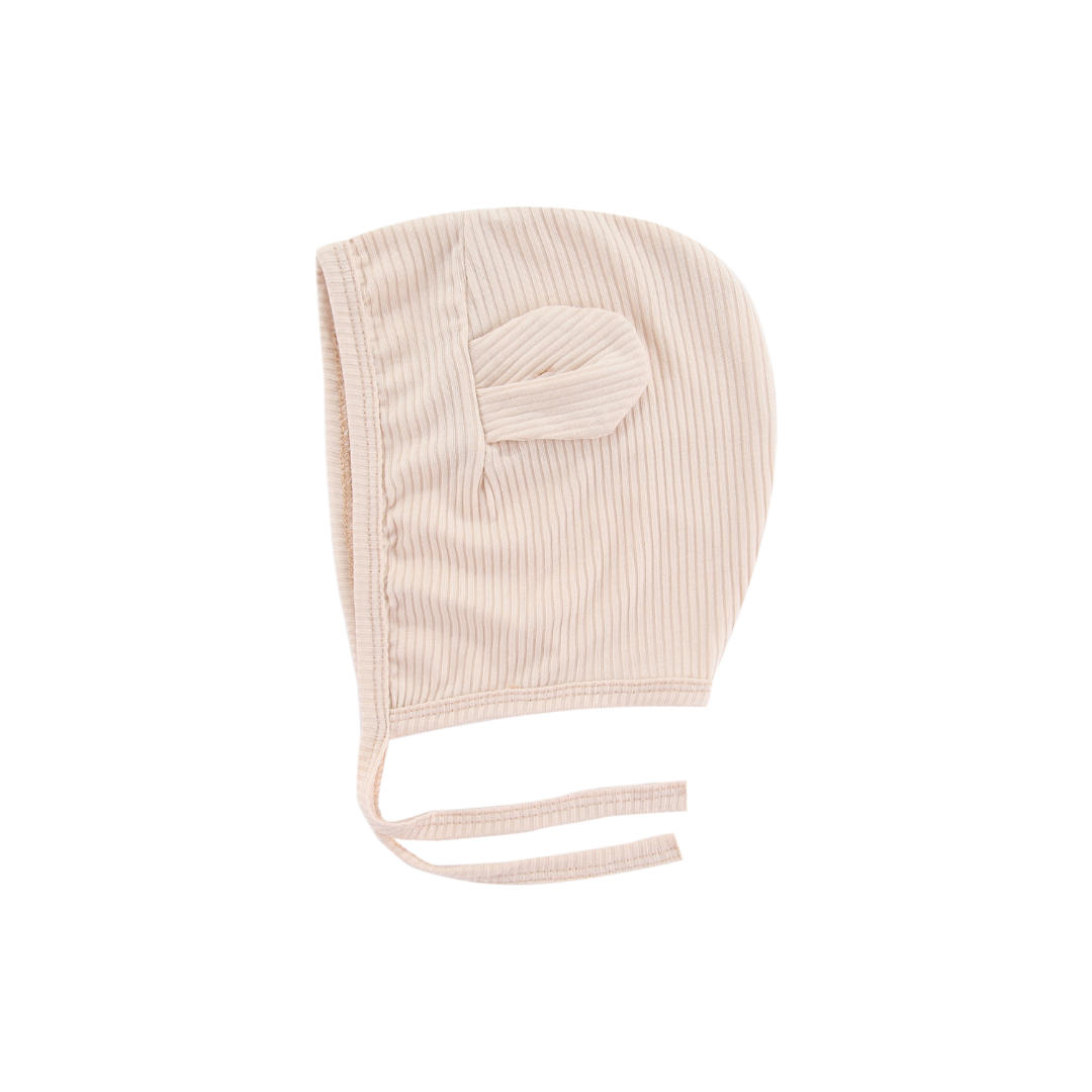 Organic Ribbed Cotton Bodysuit & Bear Hat - Oatmeal