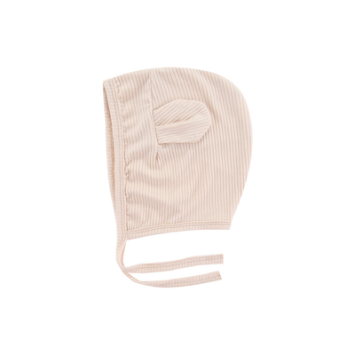 Organic Ribbed Cotton Bodysuit & Bear Hat - Oatmeal