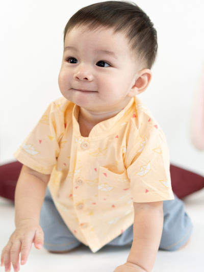 Playful Paperboat Mandarin Collar Shirt