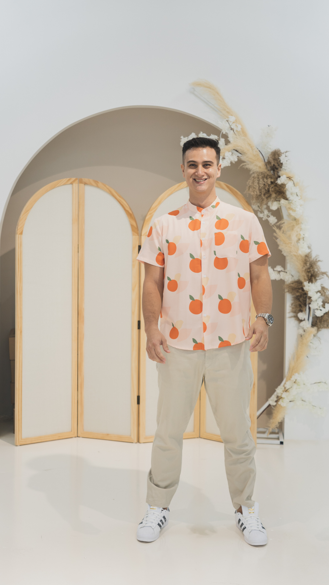 Mens Mandarin Collar Shirt Signature Orange