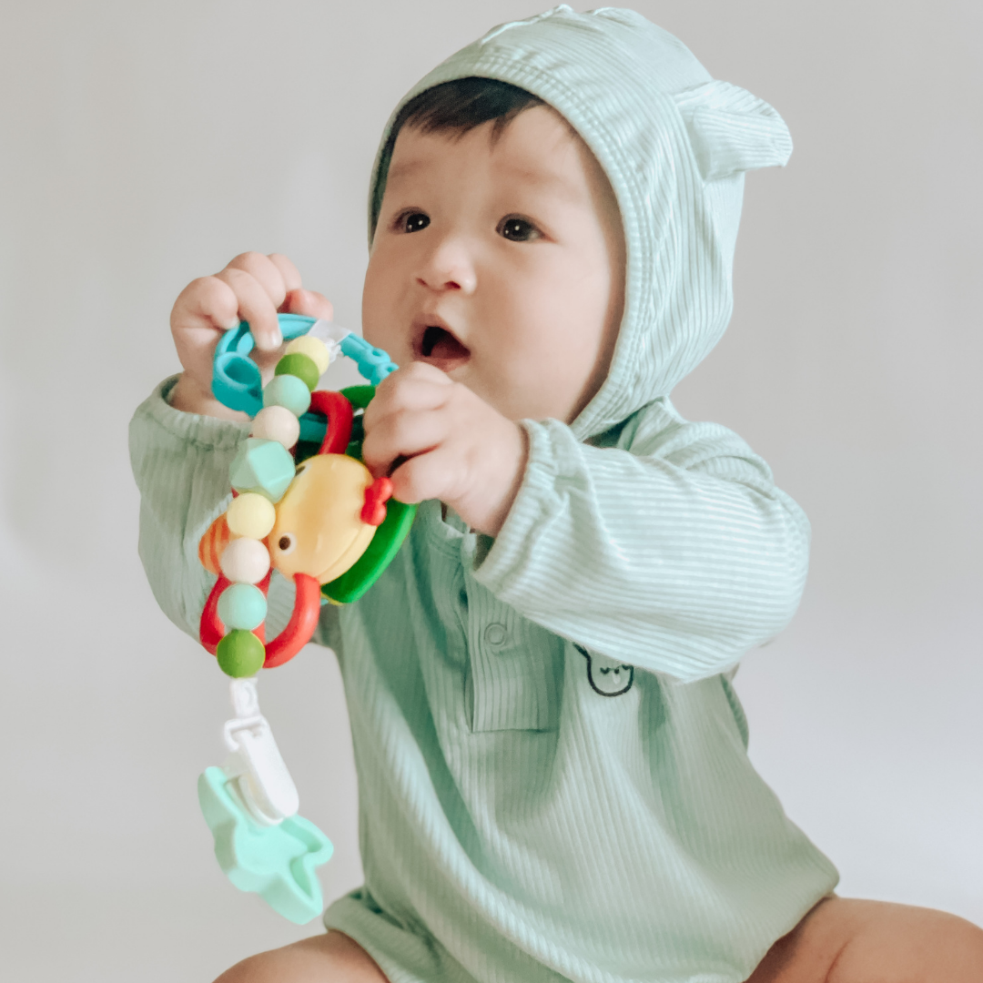 Organic Ribbed Cotton Bodysuit & Bear Hat - Sage