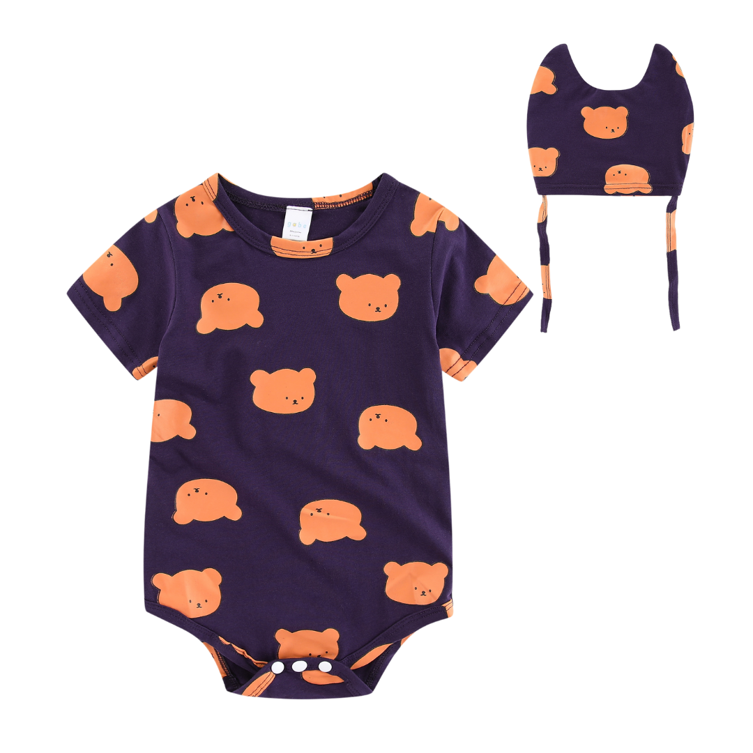 Cookie Bear Bodysuit with Beanie Violet