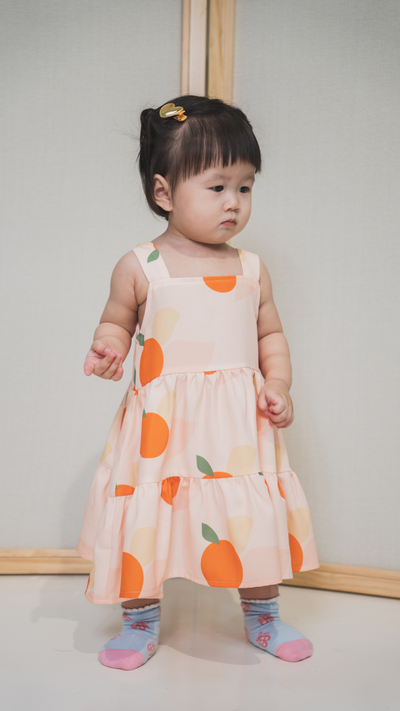 Girl Babydoll Tiered Dress Signature Orange