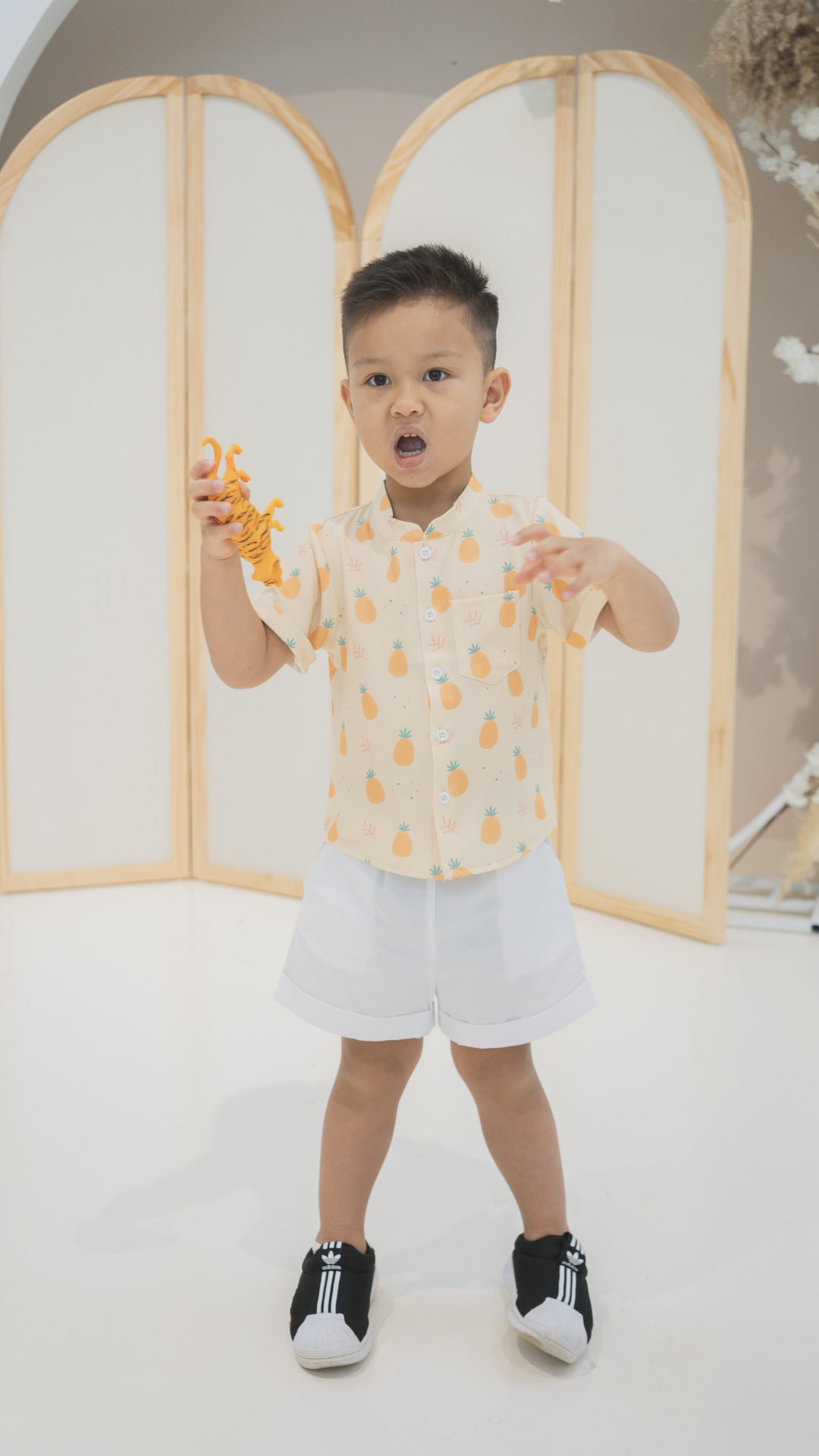 Boys Mandarin Collar Shirt Pineapple Huat