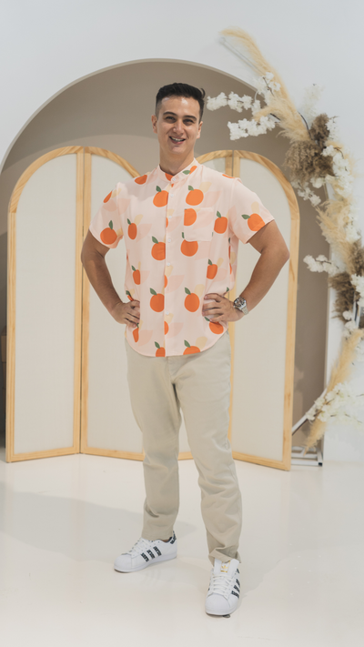 Mens Mandarin Collar Shirt Signature Orange