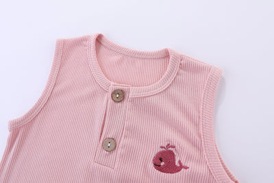 Ribbed Cotton Sleeveless Bodysuit Whale