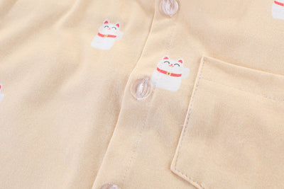 Fortune Cat Mandarin Collar Boy Shirt