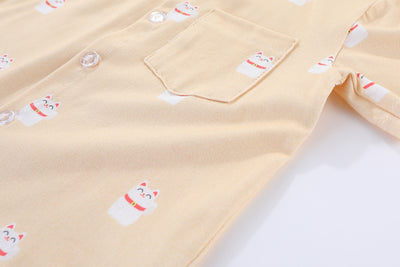 Fortune Cat Mandarin Collar Boy Shirt
