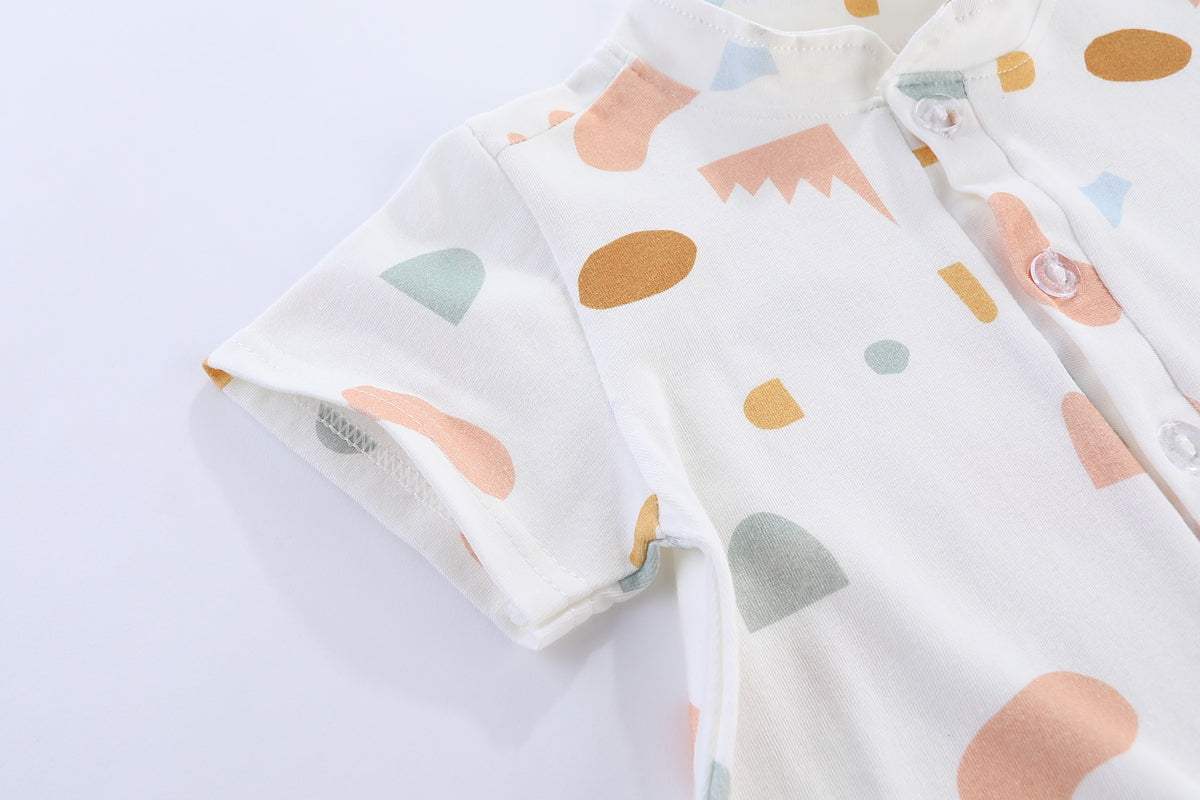 Geometric Confetti Mandarin Collar Baby Shirt Romper