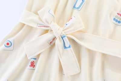 Prosperous Mahjong Ladies Midi Dress with Detachable Sash