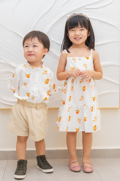 Auspicious Orange Boy Mandarin Collar Shirt