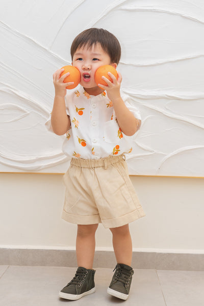 Auspicious Orange Boy Mandarin Collar Shirt