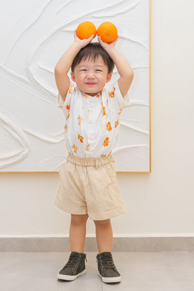 Auspicious Orange Boy Mandarin Collar Shirt