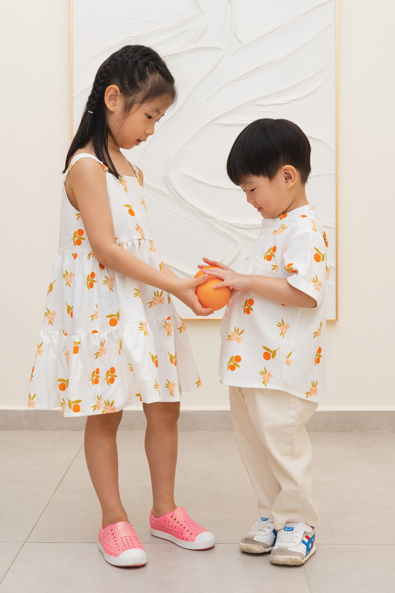 Auspicious Orange Boy Mandarin Collar Shirt