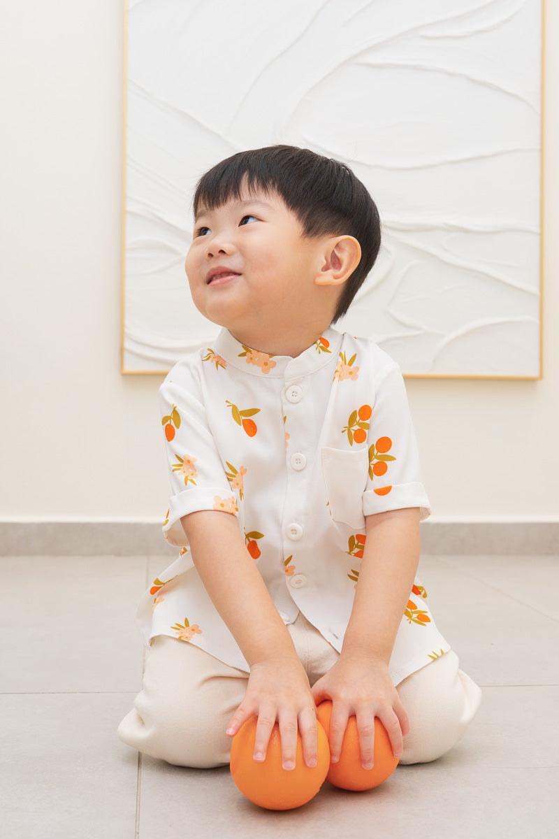 Auspicious Orange Boy Mandarin Collar Shirt