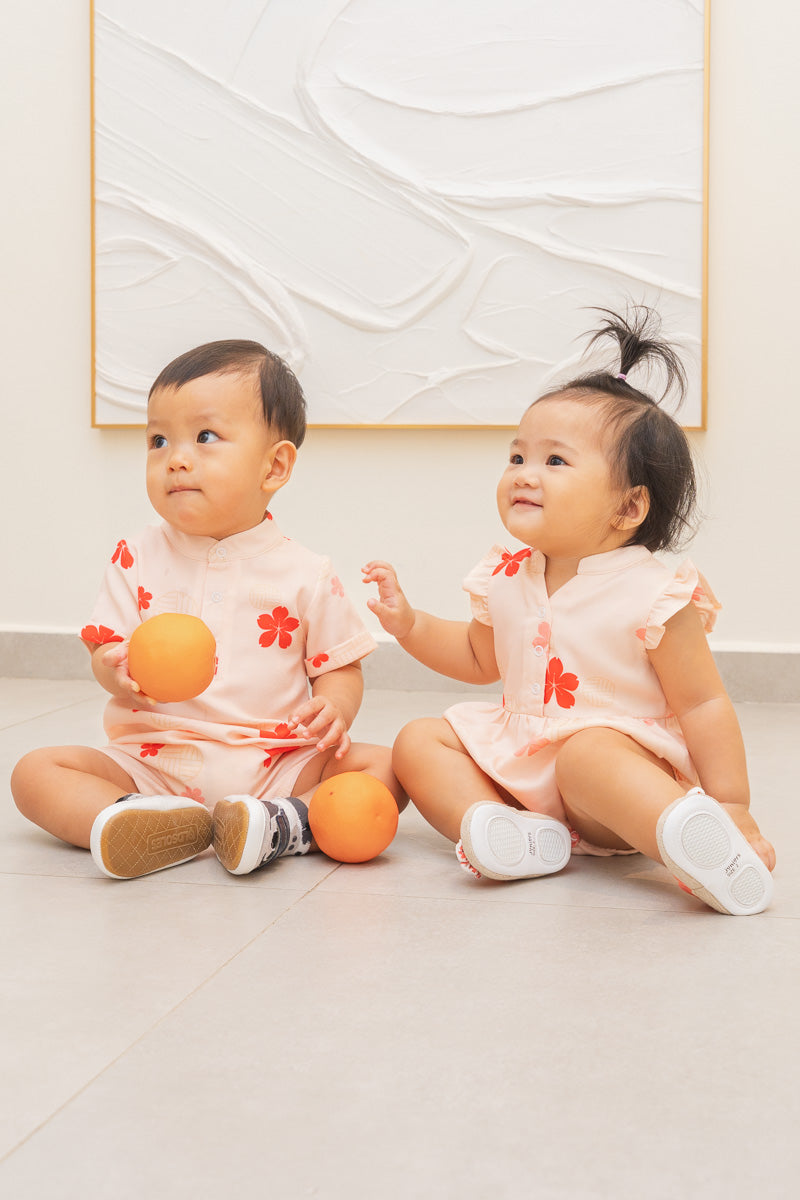 Flourish Baby Girl Mandarin Collar Ruffled Romper
