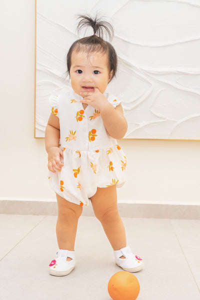 Auspicious Orange Baby Girl Mandarin Collar Ruffled Romper