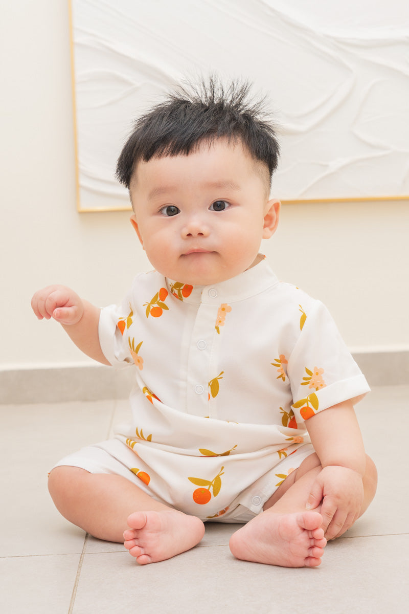 Auspicious Orange Baby Mandarin Collar Shirt Romper