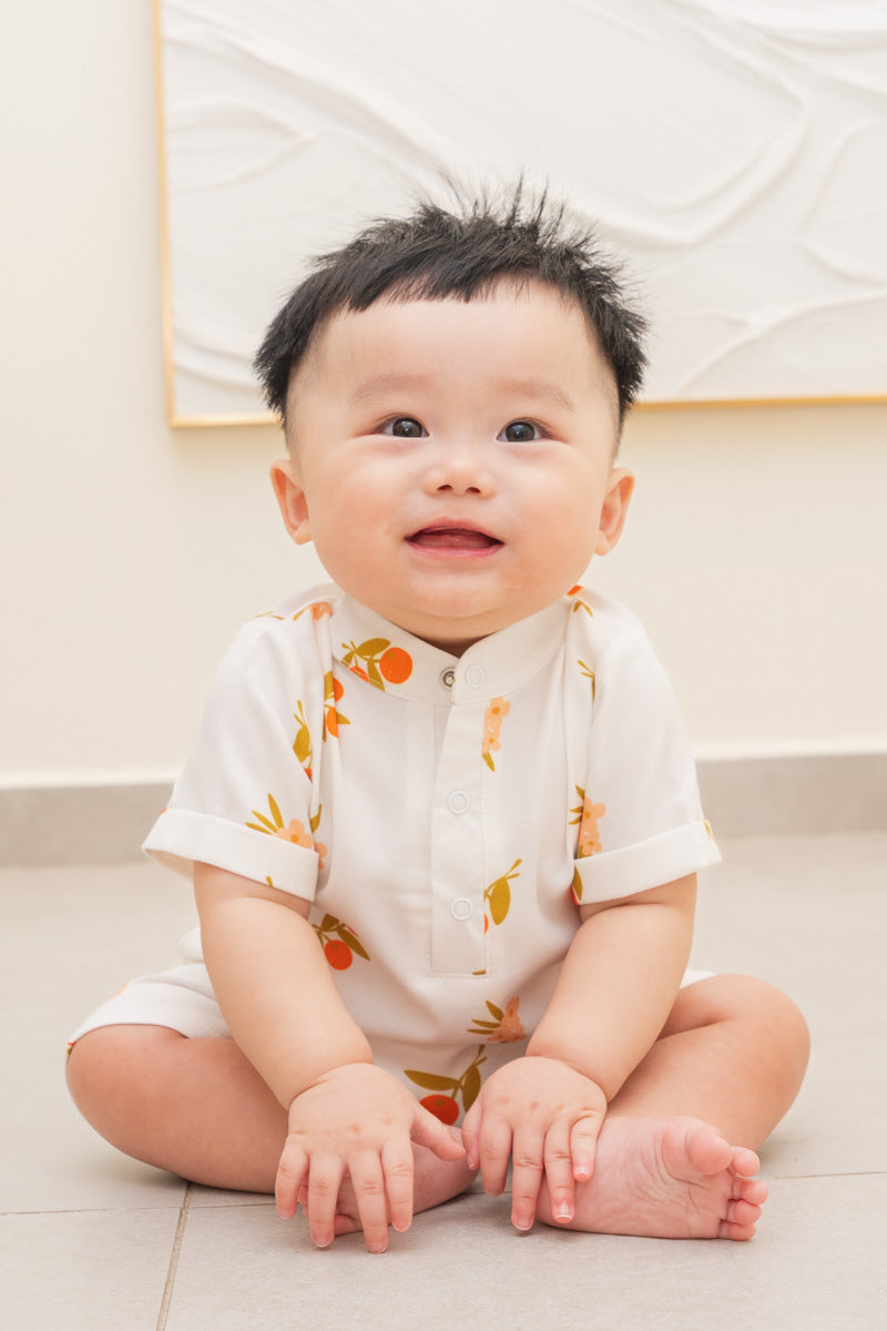 Auspicious Orange Baby Mandarin Collar Shirt Romper