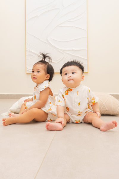 Auspicious Orange Baby Mandarin Collar Shirt Romper