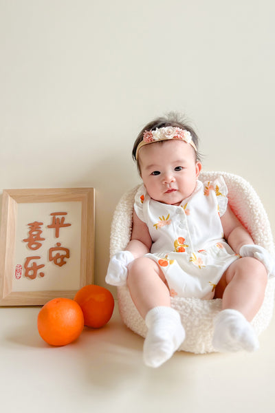 Auspicious Orange Baby Girl Mandarin Collar Ruffled Romper