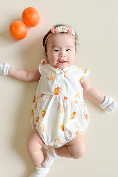 Auspicious Orange Baby Girl Mandarin Collar Ruffled Romper